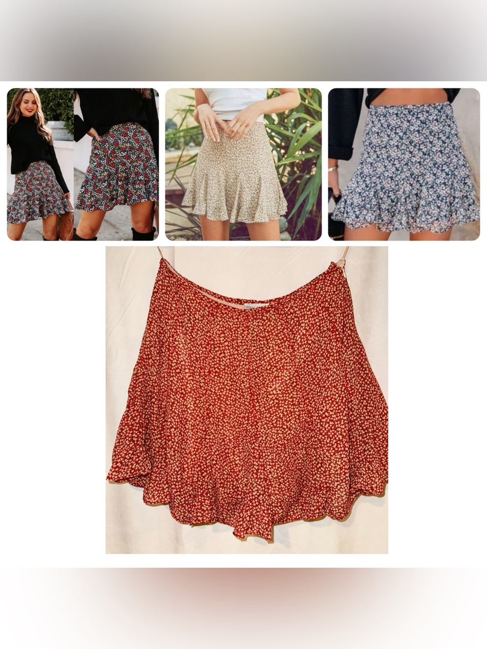 Dress Forum red Floral Ruffle Skort with cream blooms